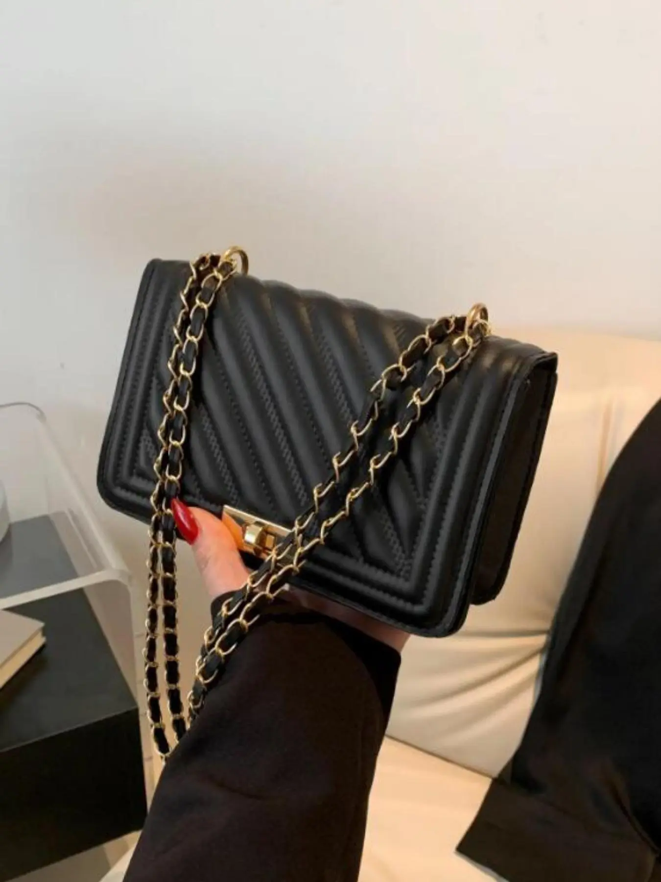 Women's Fashion Quilted Design Chain Strap Shoulder Bag, Casual Solid Color Underarm Bag for Daily Used, Trendy All-match Commuter Bag