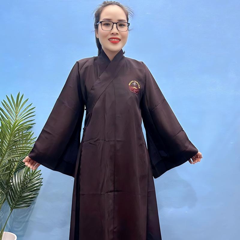 Áo Tràng Hoàng Pháp/Không Xẻ Tà Màu NÂUNam/nữ Mặc Được (không kèm quần) - Áo phật Tử/Đồ Lam Đi Chùa Đầm Áo Dài Voan Dress