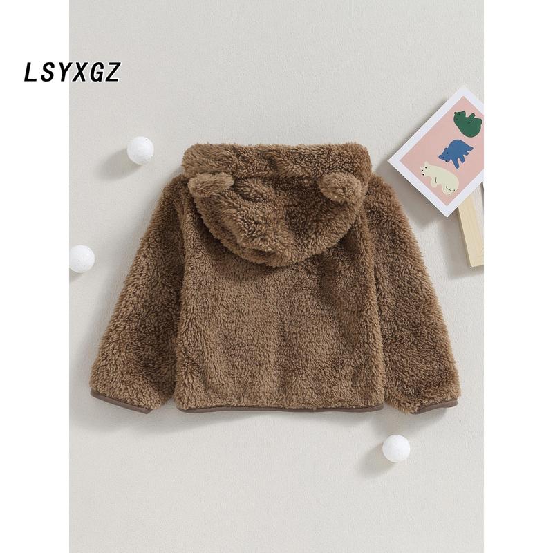 Girl Boy Winter Fuzzy Coat, 3D Bear Hooded Jacket Zipper Outerwear 2