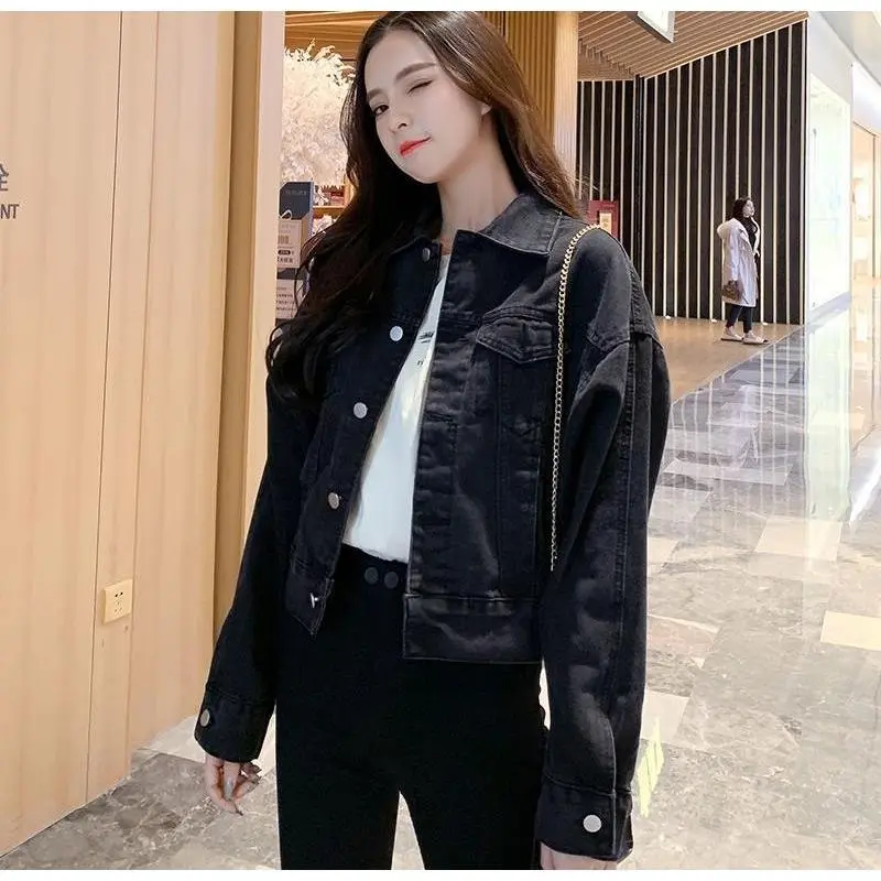 Áo Khoác Denim Màu Đen, Phong Cách Hàn Quốc, Dáng Rộng Vừa Vặn, Dành Cho Nữ, Áo Khoác Quần Áo Denim Ngắn, Thời Trang Ins, Bộ Sưu Tập Mùa Xuân Và Mùa Thu, Hàng Mới Về, 2024 Top Jacket Women 1