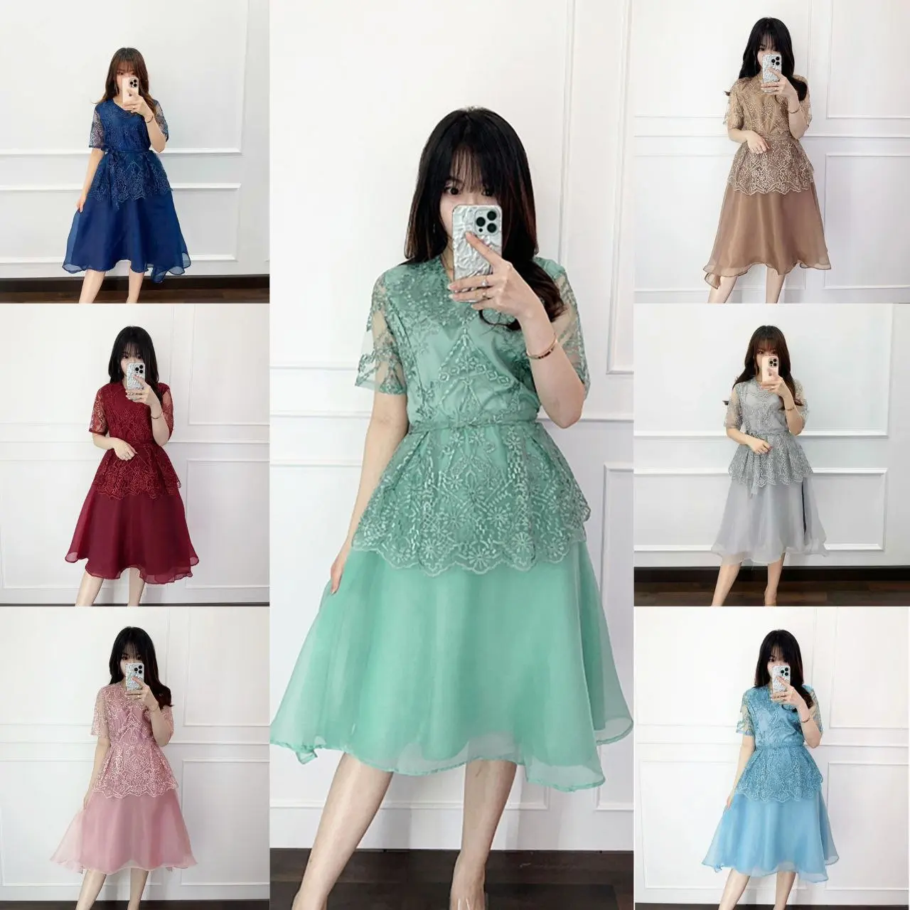 PARTY DRESS DEWASA & ANAK REMAJA NORAI SIZE M (10-15TAHUN) - L / DRESS NATAL / DRESS PESTA ANAK ABG / DRESS CNY Fashion