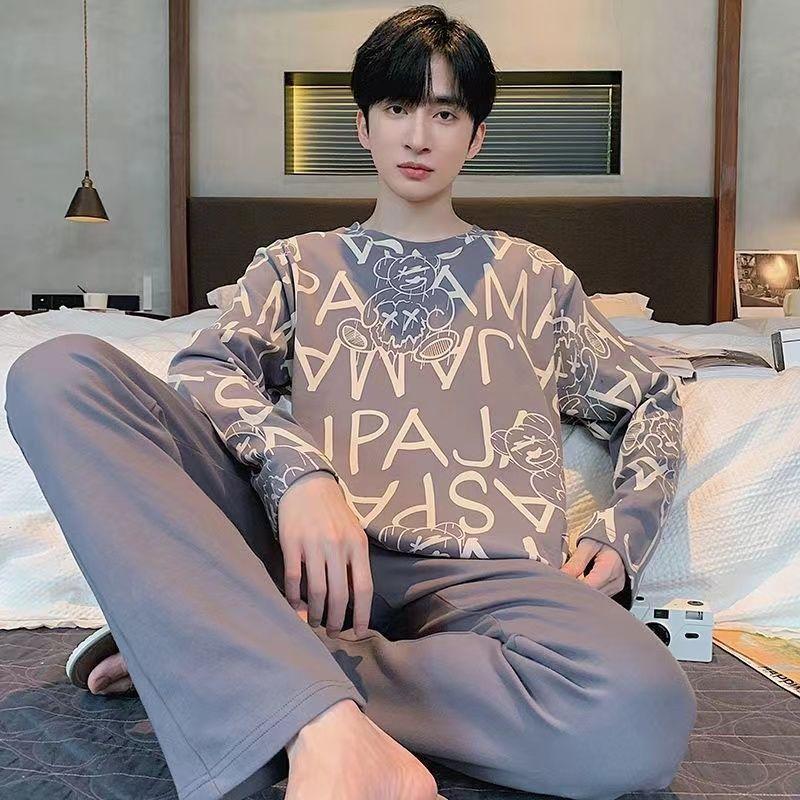 Product Introduction of Striped Men's Pajamas Men's Spring and Autumn Long Sleeve Trousers Home Wear Casual Simple Youth plus Size Two-Piece Suit 8