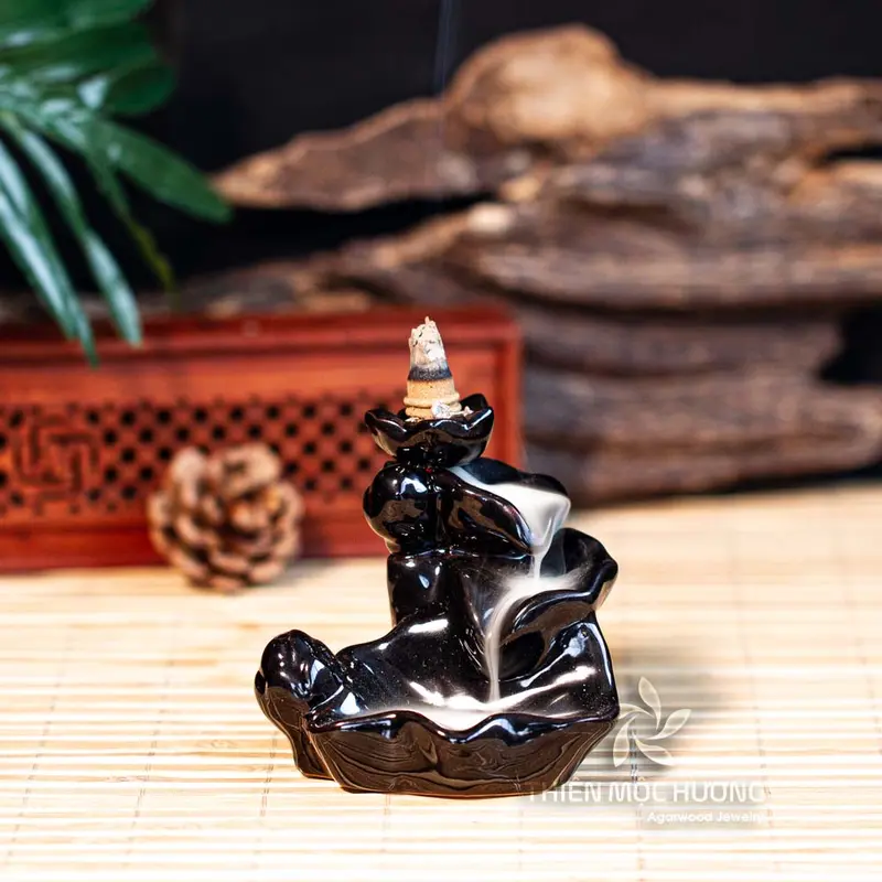 Thác khói xông nụ trầm hương Thiên Mộc Hương cao khoảng 10cm - Tiểu cảnh mini dùng xông nụ trầm khói ngược Dầu Thơm Phòng 7