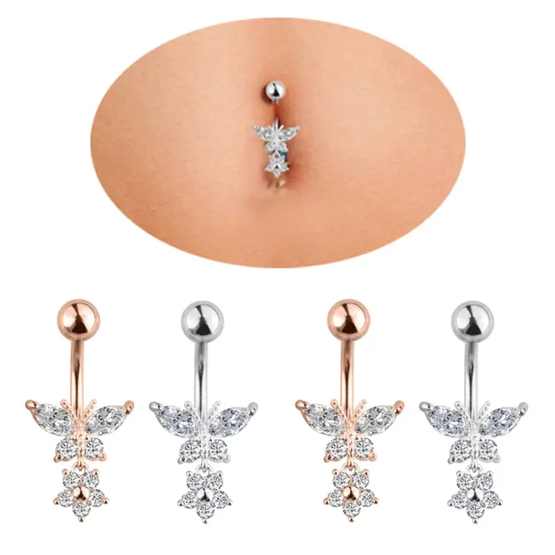 Butterfly Zircon Surgical Steel Navel Piercing Belly Button Rings Body Jewelry