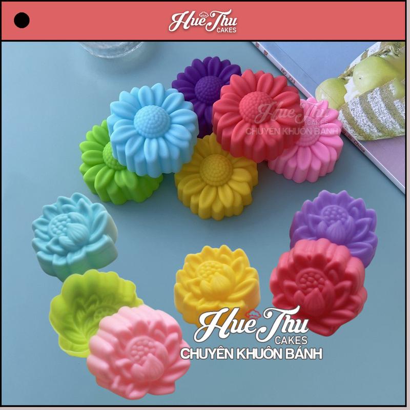 Combo khuôn silicon Hoa Sen, Hoa Cúc 5cm (20 cái) làm bánh rau câu, bánh da lợn