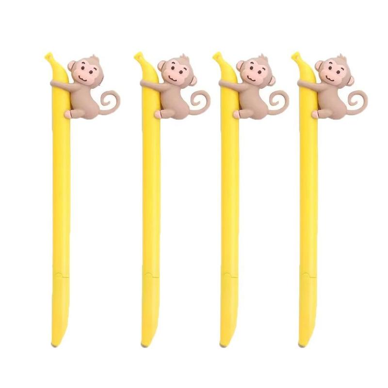 Cartoon Monkey Design Pen, 4 Counts Creative Banana Monkey Design Gel Pen, Writing Pen for Office School Student, Office Stationery & Supplies 0