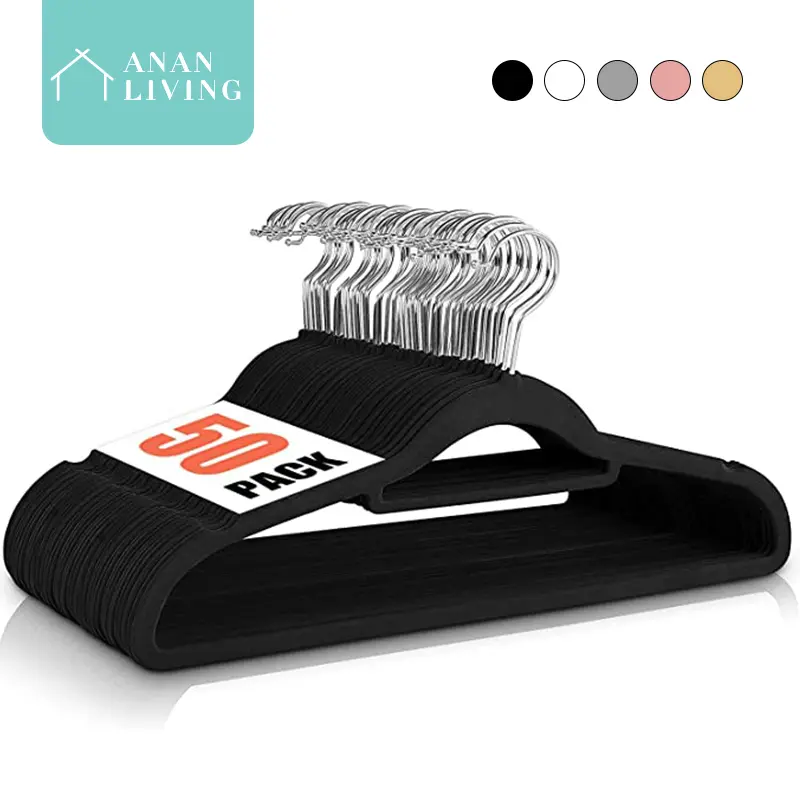 【SG Seller】Anan 10/50pcs Clothes Hanger Velvet Hanger Non-Slip Laundry Wardrobe Organizer White/Pink/Black Hanging Hook