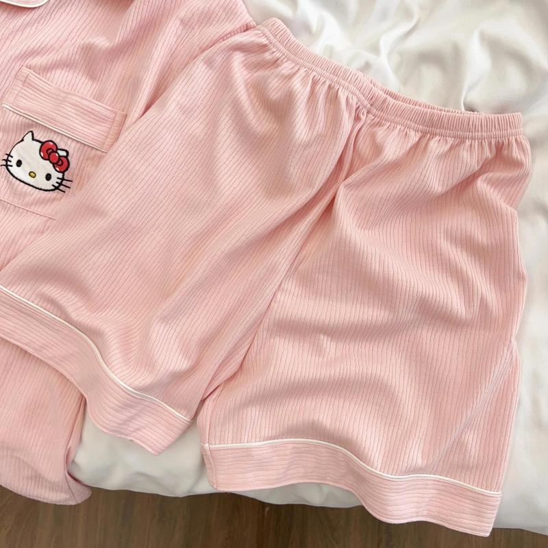Bộ Đồ Ngủ Cho Bé Gái, Thiết Kế Hình Mèo Kitty Dễ Thương, Thích Hợp Cho Mùa Hè, ngắn Tay, Bộ Đồ Mặc Nhà Cho Bé Gái, Có Thể Mặc Ngoài Trời 3