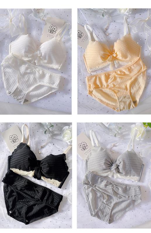 Product Introduction of Fairy Floating Small Chest Push up Breast Holding Anti-Sag Bra Wireless Student Girl Lace Underwear Set 12
