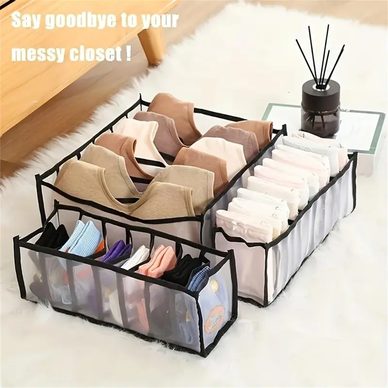 Foldable Mesh Drawer Storage Box, 5 Counts/set Underwear & Socks & Ties Storage Box, Breathable Storage Box for Home Bedroom Wardrobe, Bra 2