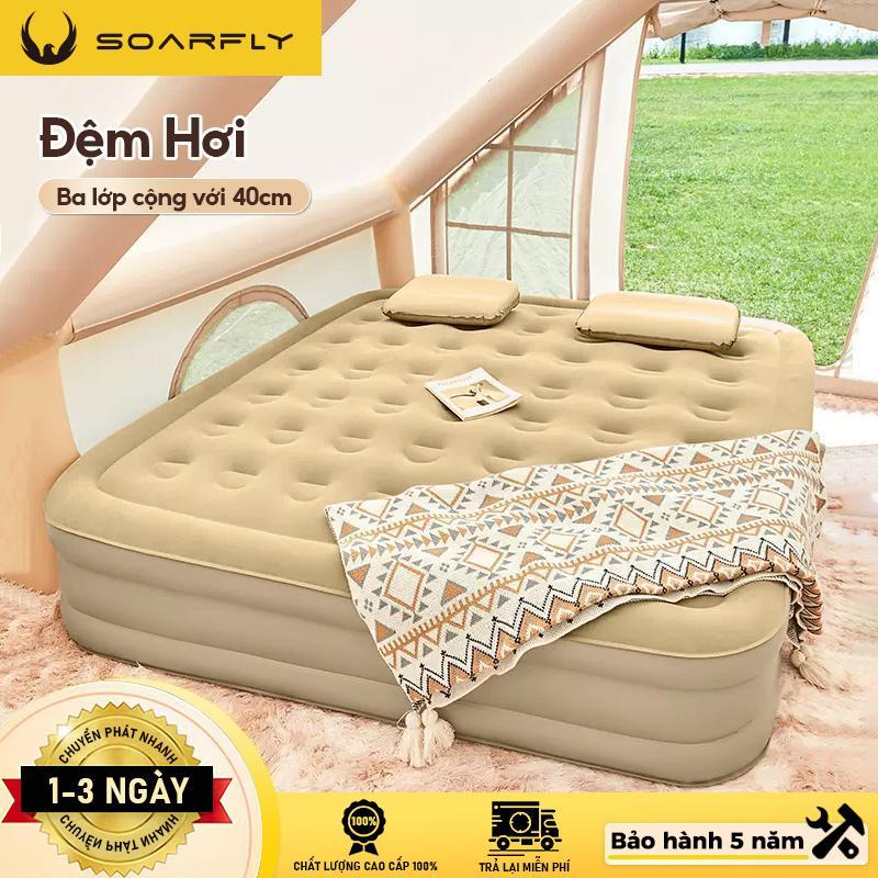 SOARFLY 【Quà Máy Bơm Điện+Gối Đệm Hơi Tự Bơm, Giường hơi đơn/đôi, Giường bơm hơi, kèm gối và bơm điện, độ dày 40cm, dùng ở nhà hoặc đi cắm trại