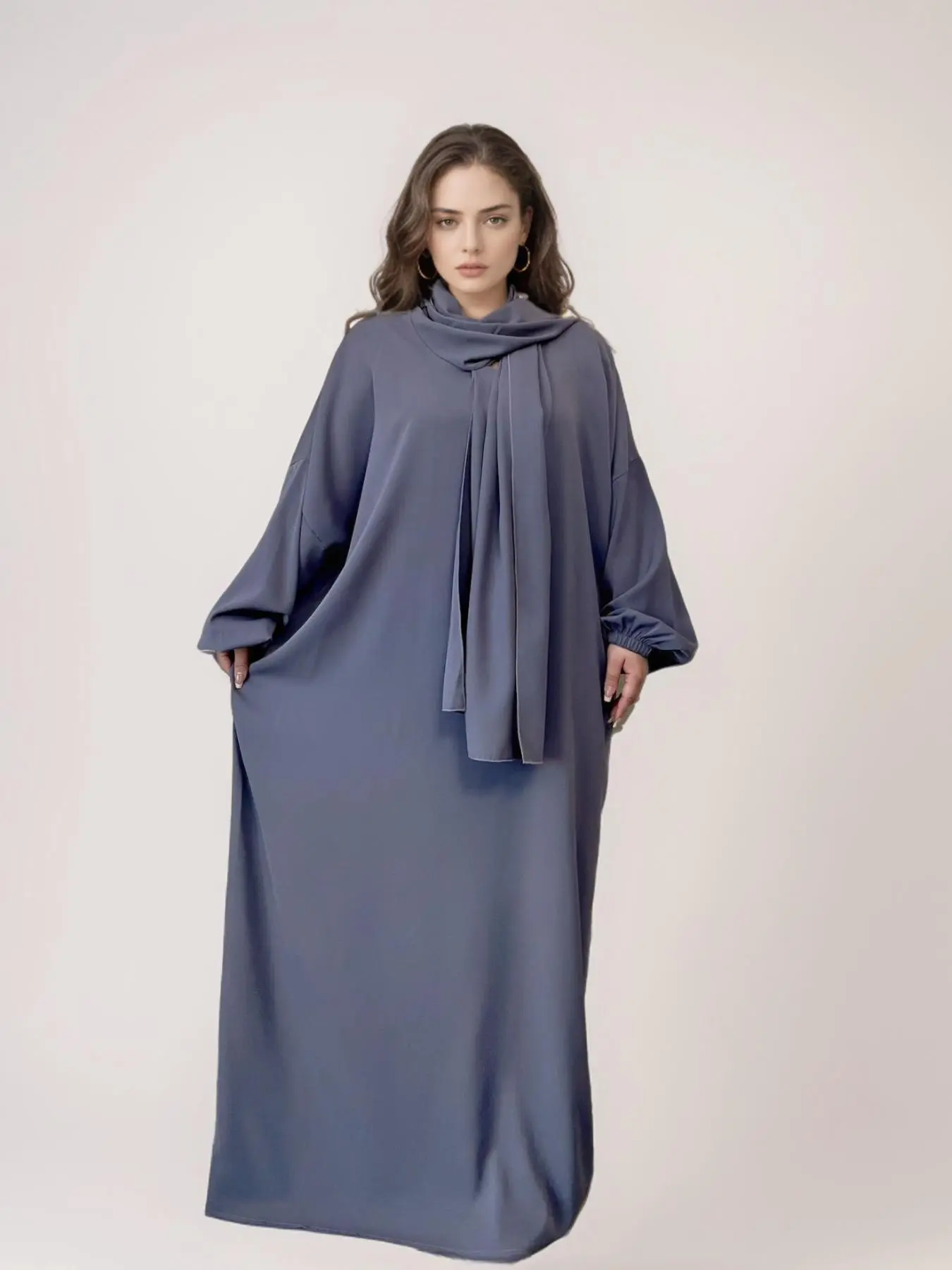 Women's Solid Color Batwing Sleeve Arabian Hooded Dress, Modest Long Sleeve Maxi Dress for Daily Wear, Ladies Clothes for All Seasons