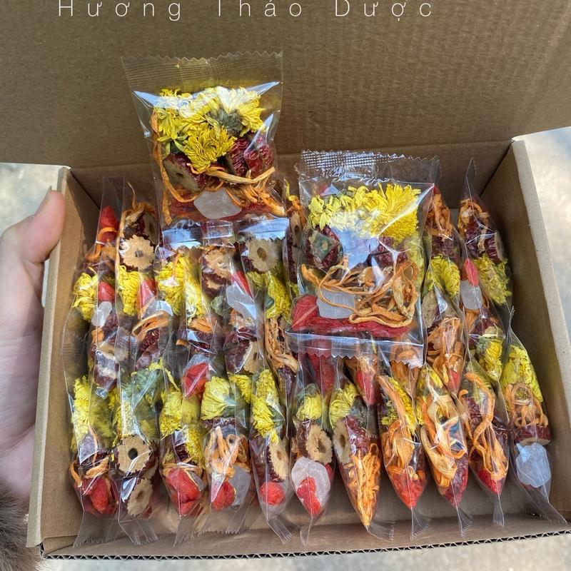 Hộp 30 Gói Trà Đông Trùng Mix 4 Vị - Nấm ĐTHT, Hoa Cúc, Táo Đỏ, Kỷ Tử - Gói Trà Nhỏ Pha 350ml (mua 2 hộp tặng thêm 5 gói trà) Tea 0