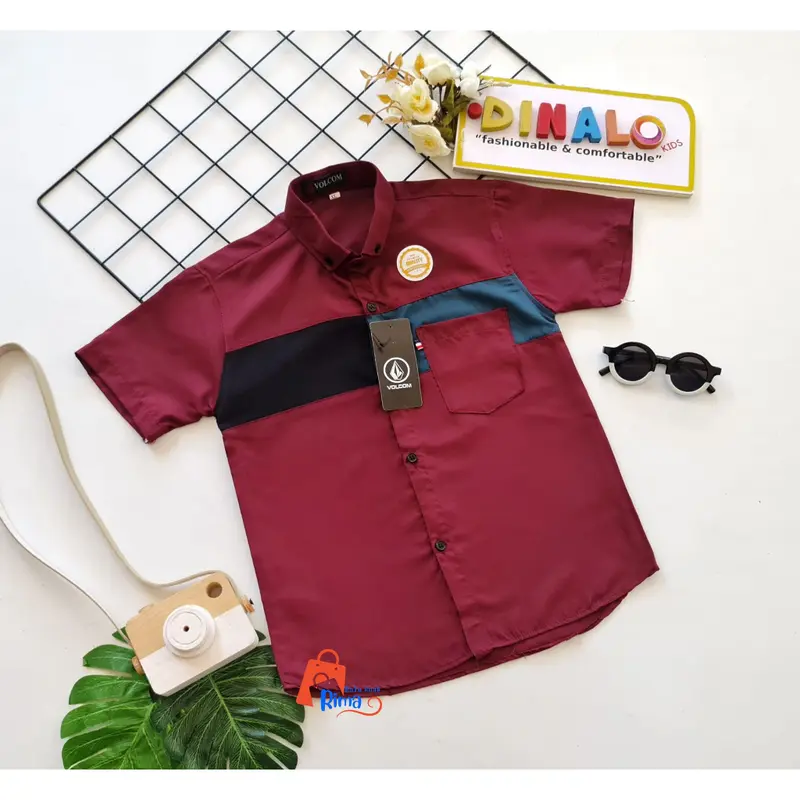 Atasan Kemeja Anak Laki-laki Kombinasi Warna Aksen Lurus Dada Lengan Pendek Teranyar sesuai Usia 4 - 11 Tahun 3