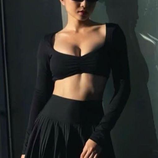 ÁO TAY DÀI NHÚN GIỮA A7 - THUN POLLY MỊN - MÚT RỜI - THÍCH HỢP ĐI TẬP GYM , YOGA ,AEROBIC ,..., - MIDORI SPORT