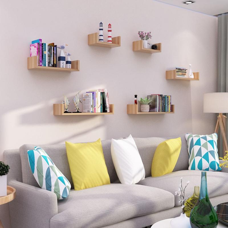Wall-mounted Shelf No-drill Bedroom Partition Shelf Bookshelf Wall-mounted Living Room TV Background Wall Decoration 5