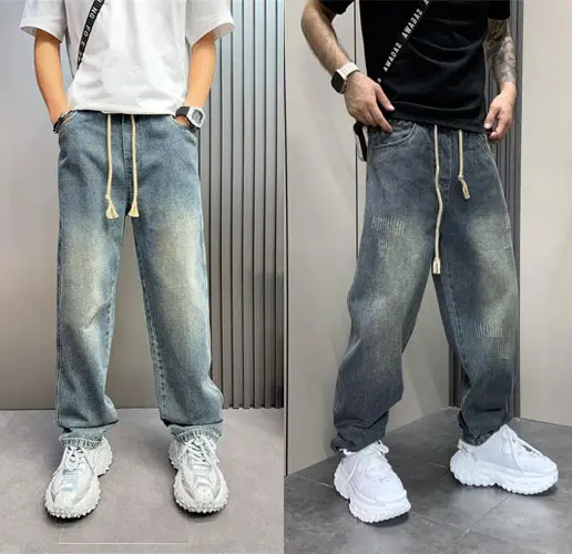 Quần jean baggy nam Xanh RETRO ống rộng xuông cạp cao Quần bò nam dáng suông xu hướng 2024.M5