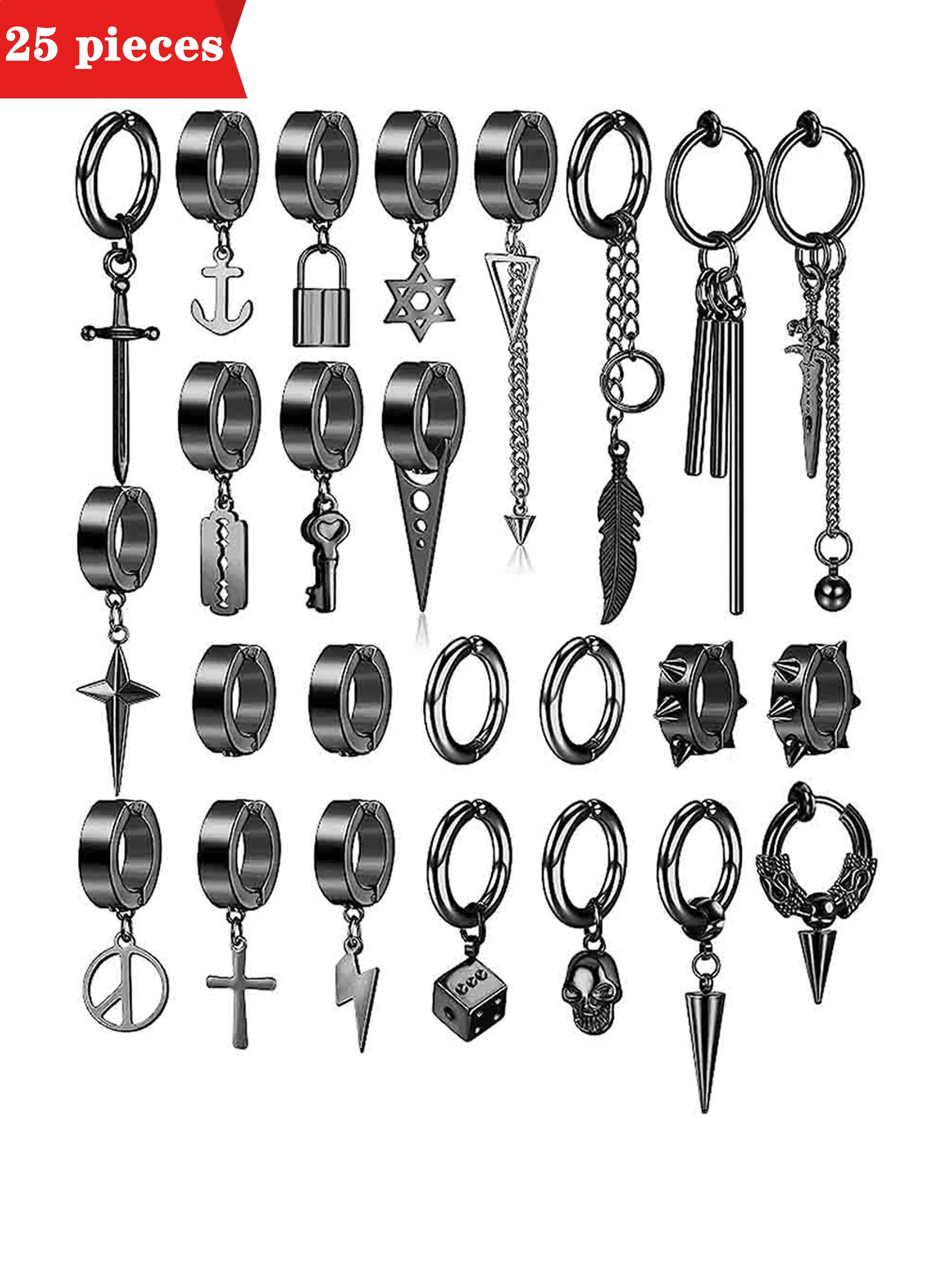 Punk Style Stainless Steel Charms Earrings, Fashionable Non-piercing Earrings for Men & Women, Trendy All-match & Exquisite Jewelry for Birthday Gift