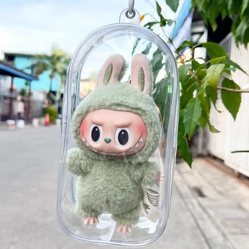 【Ship out in stock】Labubu baby clear PVC plastic bag, with keychain, football bag 19CM×6CM×10CM, drawstring bag, round-shaped storage bag