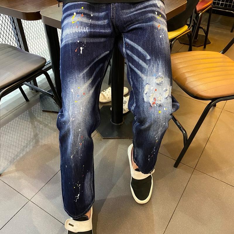 Quần suông nam túi thêu lá cỏ màu xanh rách vẩy sơn Menswear 0