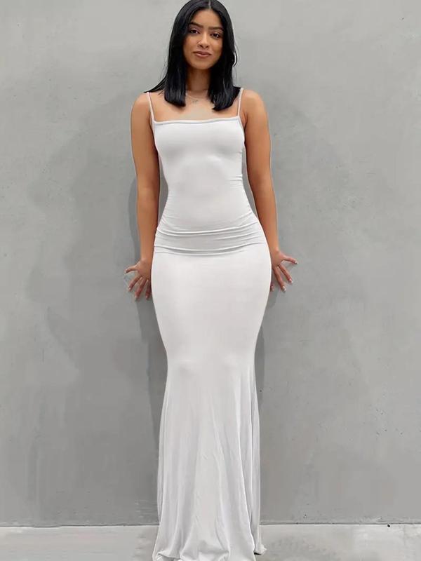 Women's Plain Scoop Neck Cami Mermaid Dress, Elegance Sleeveless Maxi Dress for Party Dating Wear, Ladies Clothes for All Seasons, Date Night Dresses 2