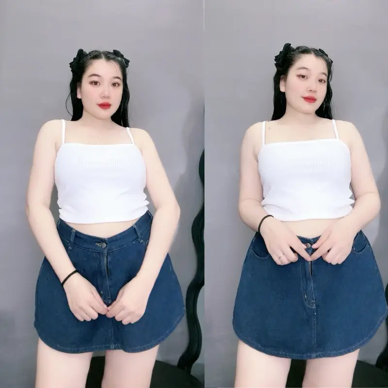 Áo hai dây bigsize nữ dáng áo croptop sành điệu vải thun gân co giãn 50-95kg G118 Women Nhung 1