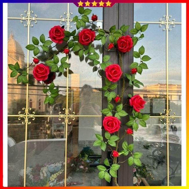  Dây giả -  Dây Hoa Hồng Leo Pháp cao cấp bông to siêu đẹp- Dây hoa giả cao cấp 1m7 Decor Trang Trí Tường Nhà Quán Cafe 