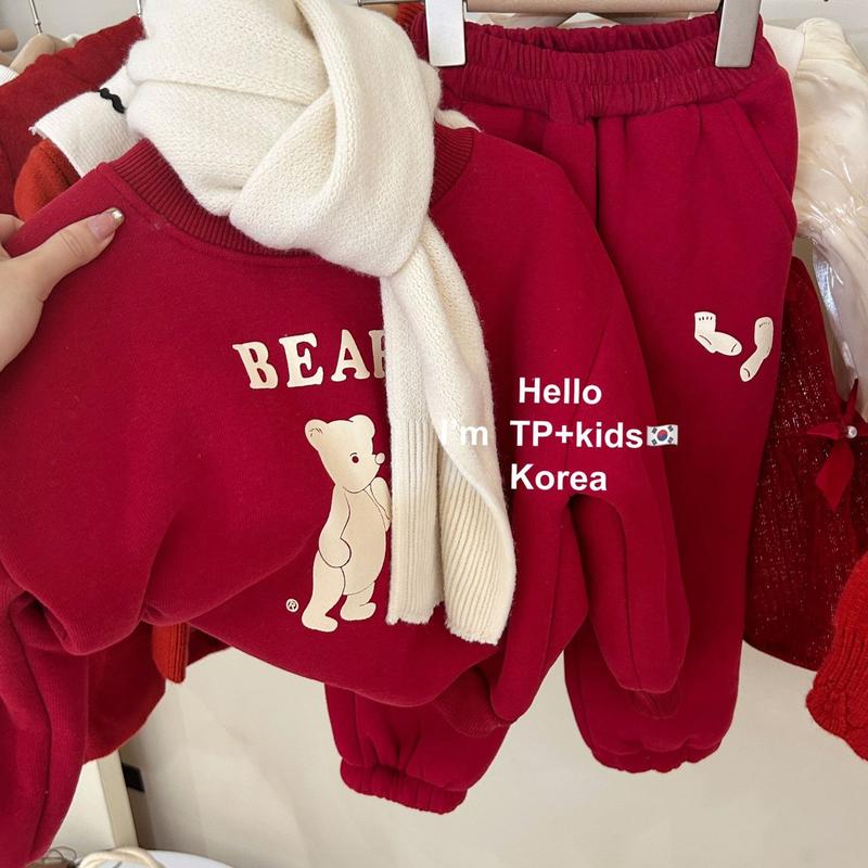 Bộ quần áo nỉ bông BEAR ĐỎ chất liệu nỉ trần bông mềm cho bé trai bé gái 8-18kg