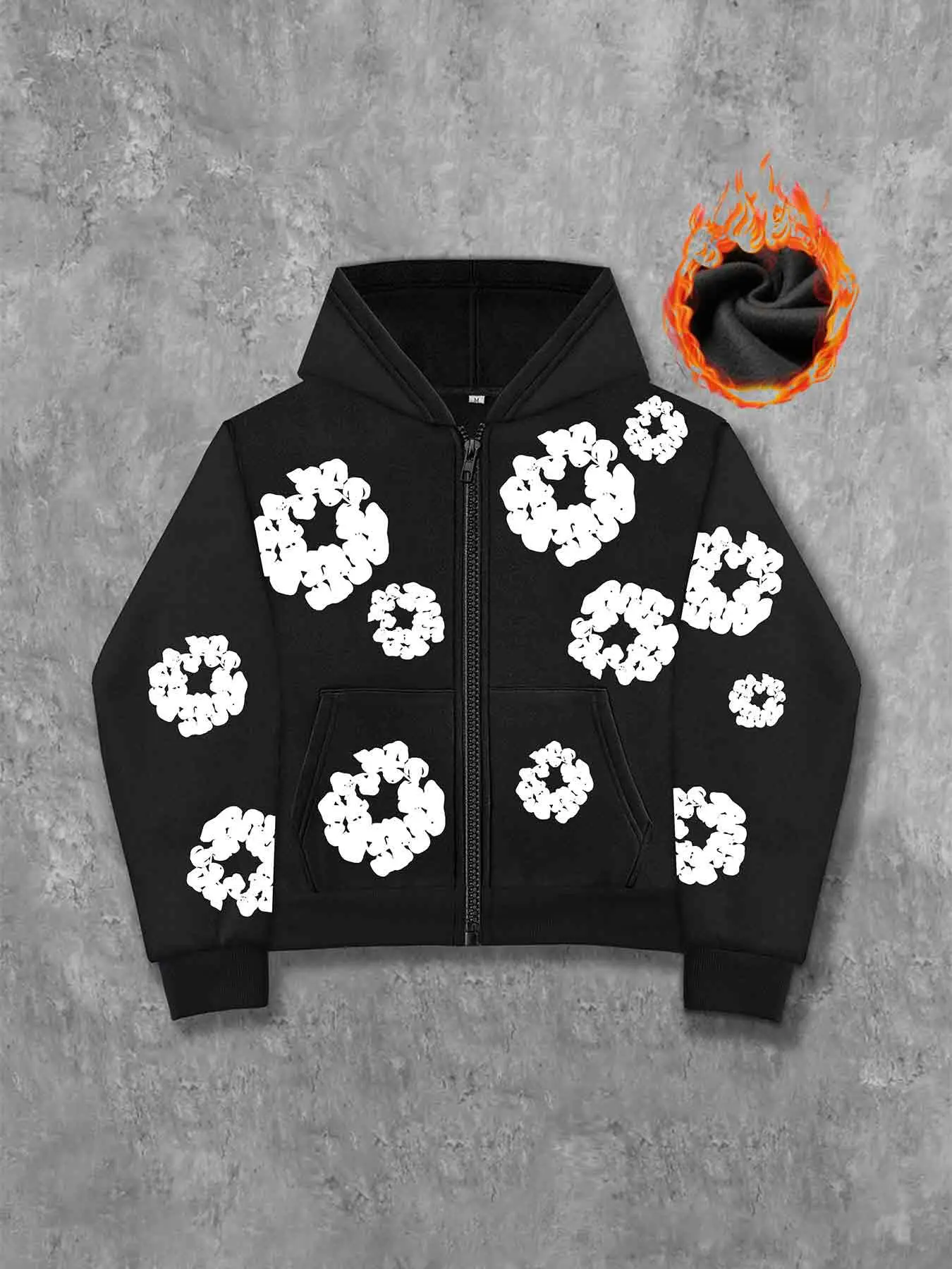 Men's Floral Print Zip Up Hoodie, Regular Fit Casual Comfy Long Sleeve Hooded Sweatshirt for Daily Wear, Men's Clothes for Fall & Winter