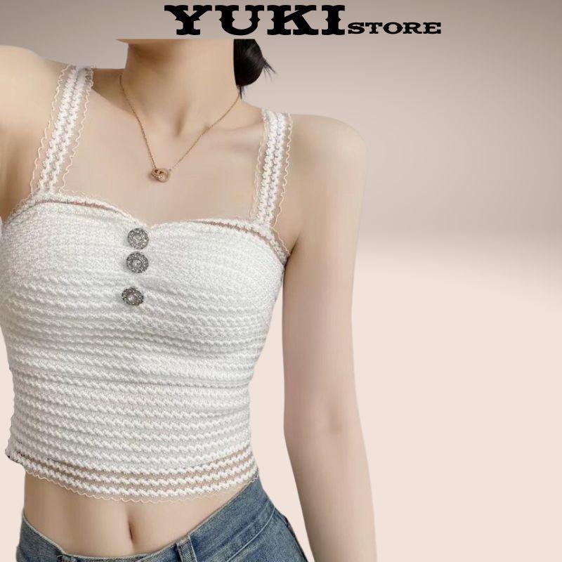 Áo bra ren 2 dây có mút ngực đính cúc dáng croptop cho nữ 8697