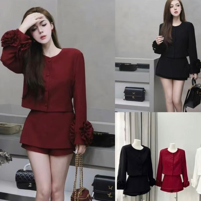 ( có bigsize  ) Set bộ vest bọc hoa tay + quần váy 2 màu Nữ Sang Chảnh