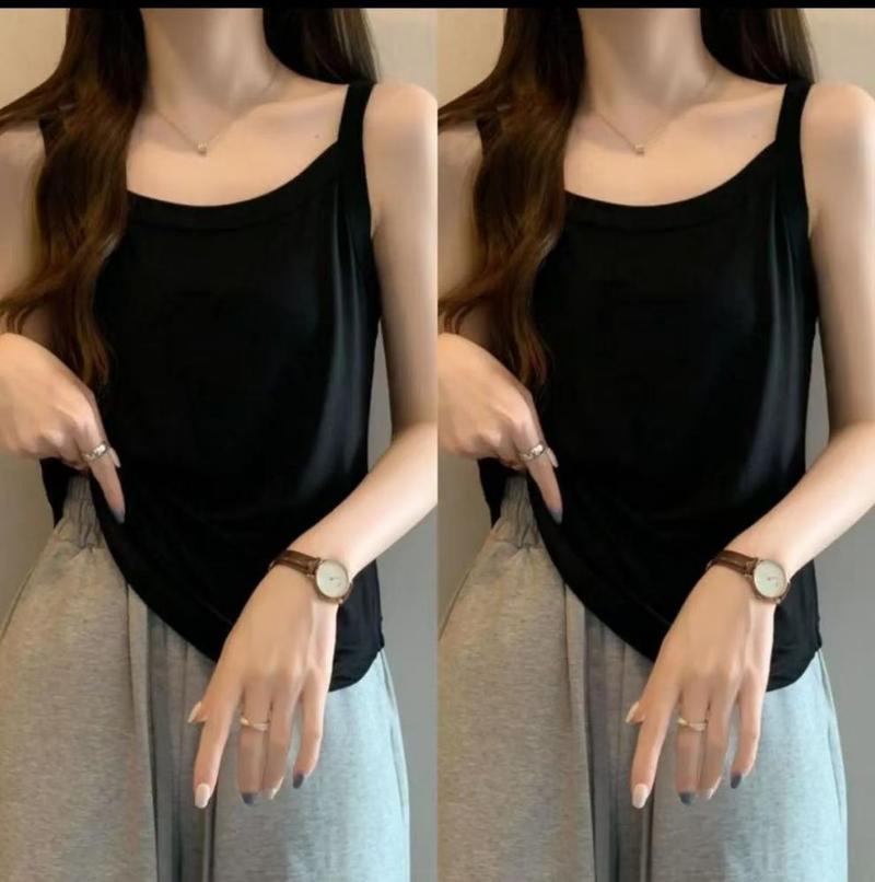 Product Introduction of 2025 Plus Size Black Camisole for Women Spring Summer Sleeveless Base Shirt Versatile Commuting Design 6