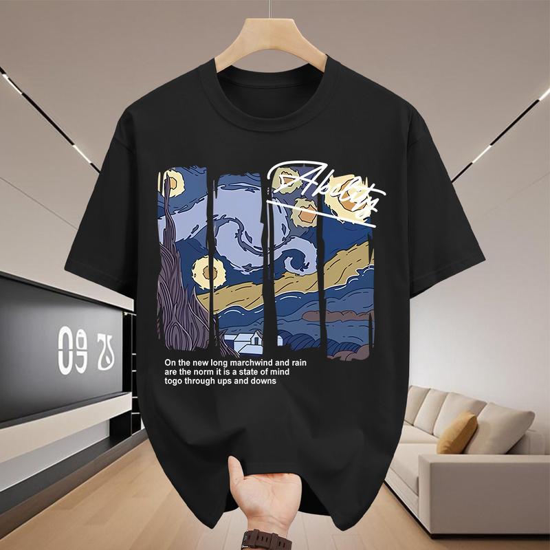 Product Introduction of Áo Thun Cotton Nam, ngắn Tay, Cổ Thuyền In Họa Tiết Minh Họa Nghệ Thuật Trừu Tượng 3