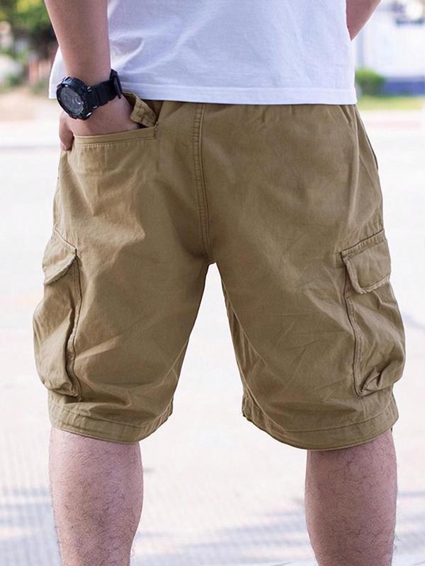 Men's Loose Solid Drawstring Waist Cargo Shorts, Casual Comfy Pocket Design Shorts for Daily Outdoor Wear, Men's Bottoms for All Seasons, Menswear, Summer Shorts 7