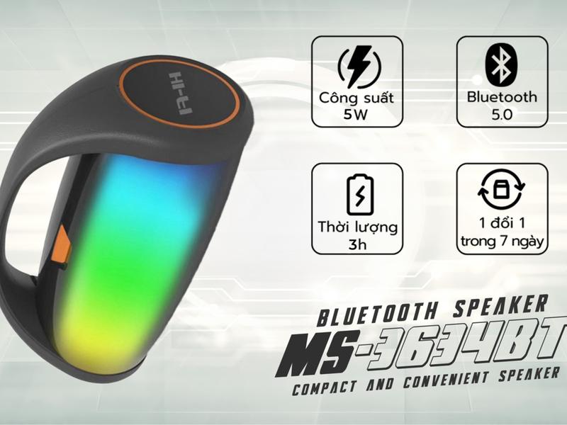 LIVE Loa bluetooth MS-3634BT thiết kế độc lạ có quai xách tay cầm tiện lợi đèn led full mặt loa đèn led nhấp nháy theo nhạc bass đập cực căng âm thanh rất sống động