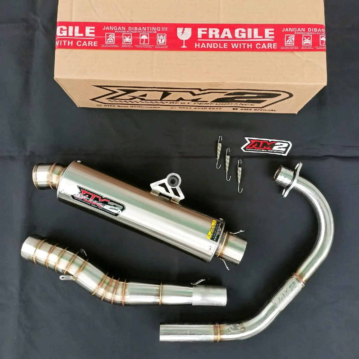 Knalpot Racing AM2 Best Performance tipe BULAT RATA  inlet 50 Cb Gl Megapro tiger