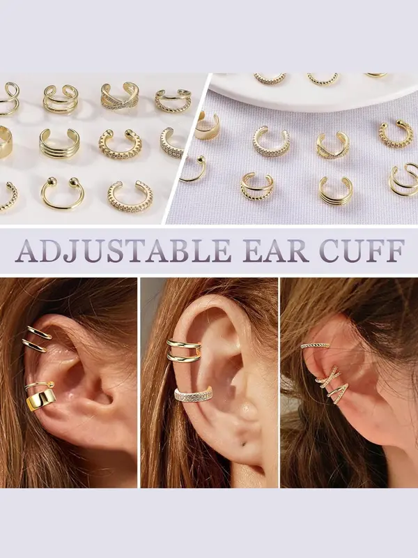 Simple Plain Cuff Earrings, Rhinestone Decorated Fake Earrings for Women & Girls, Braid & Chain Simple Design Ear Cuffs, Fashion Jewelry for Daily  Decor 6