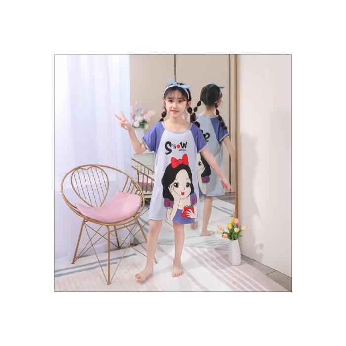 Skin-friendly Children Short Sleeve nightclothes Girls Polyester Round-Neck pyjamas for 12 - 13 years 2
