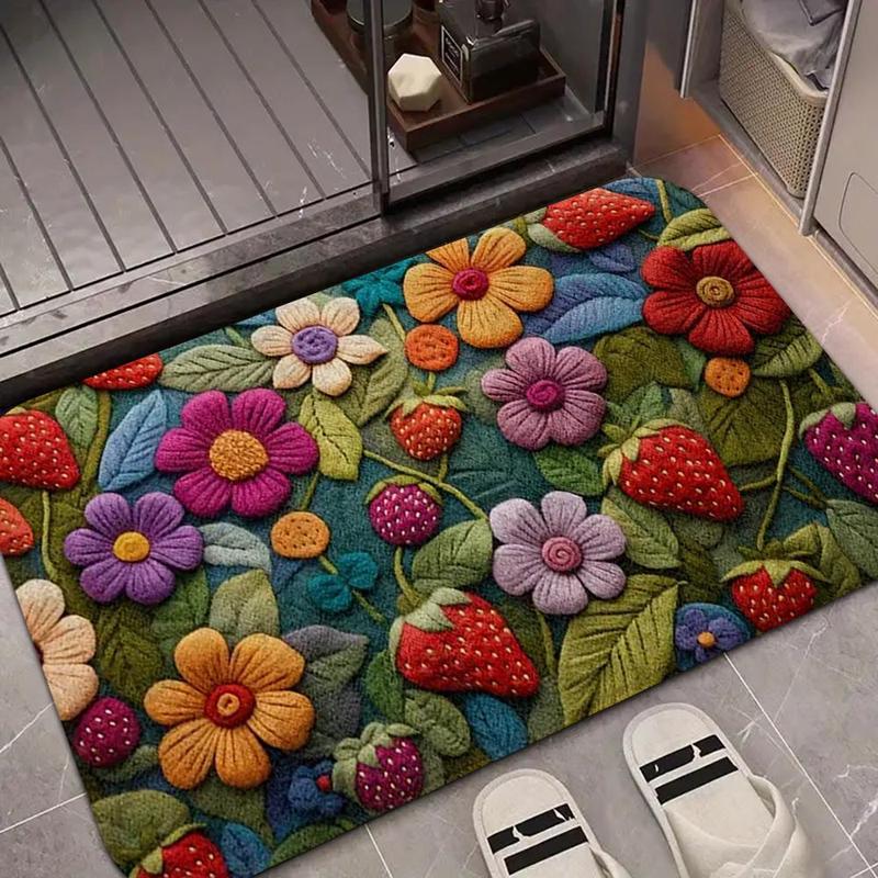 Product Introduction of Floral Pattern Welcome Mat, Non-slip Colorful Sunflower Pattern Absorbent Soft Mat, Suitable for Indoor & Outdoor, Home Decor 2