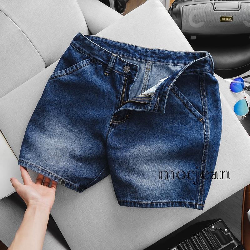 Quần short đùi jean nam cotton ống suông trên gối xanh dương túi chéo hàng VNXK Menswear Có Túi Pants 1