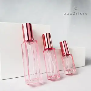 Botol Spray Kotak - Kaca Tebal PINK TRANSPARAN - Parfum Isi Ulang Vial Travel Size Sample Discovery Set Gold Rose