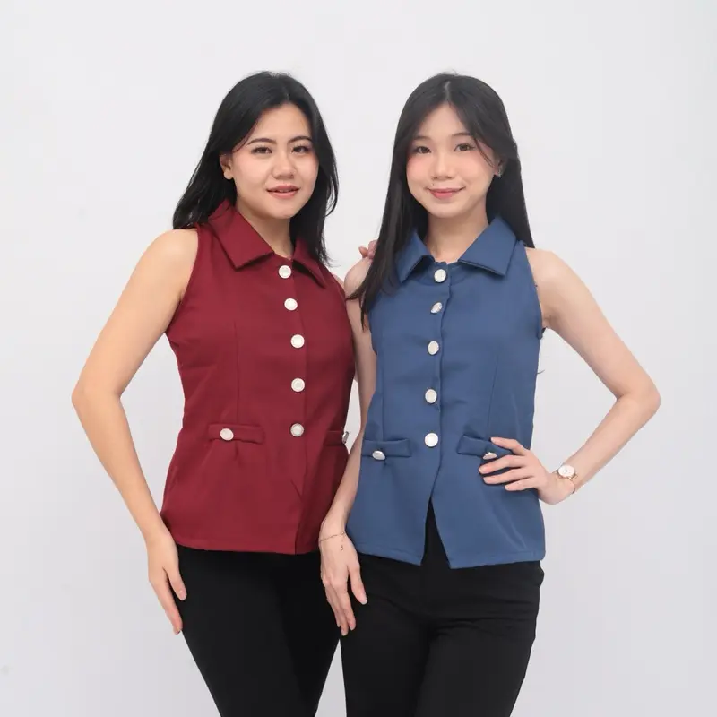 CELVE - Lyon Vest Top (Rompi Atasan Wanita Kancing Semi Wool Basic Simple)