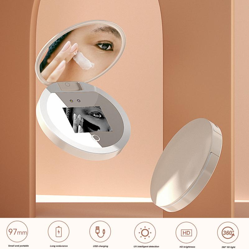 Pocket Mirror UV Mirror Sunscreen Testing Camera with Light 2X Magnification Travel Makeup 3.5in Pocket Size 2
