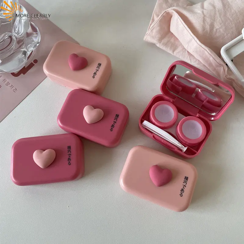 Smooth Candy Pink  Tweezers Contact Lenses Case Women Portable Contact Lens Box New Style Container Travel Contact Lenses Case