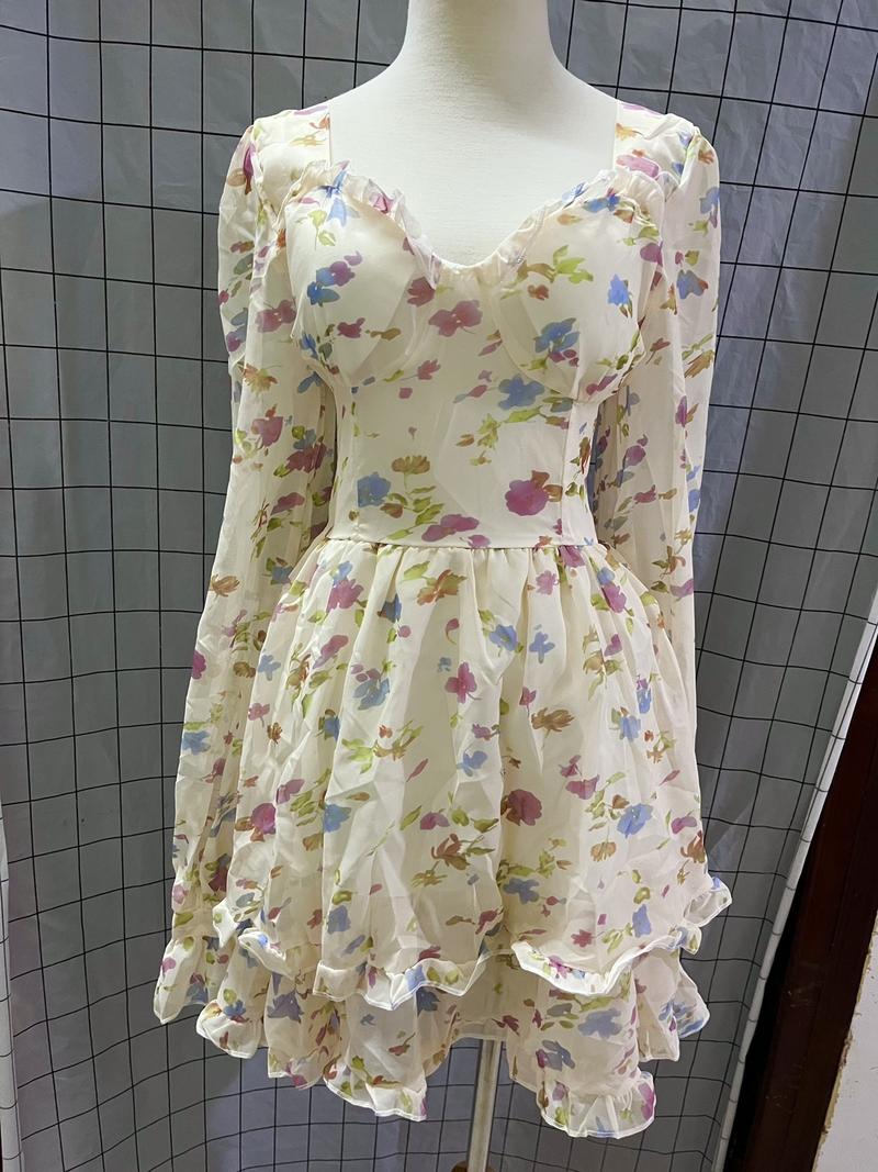 Product Introduction of Đầm Tiểu Thư Ulzzang Chất Voan Hoa Nhí Form Ngắn Xoè Tay Dài 2