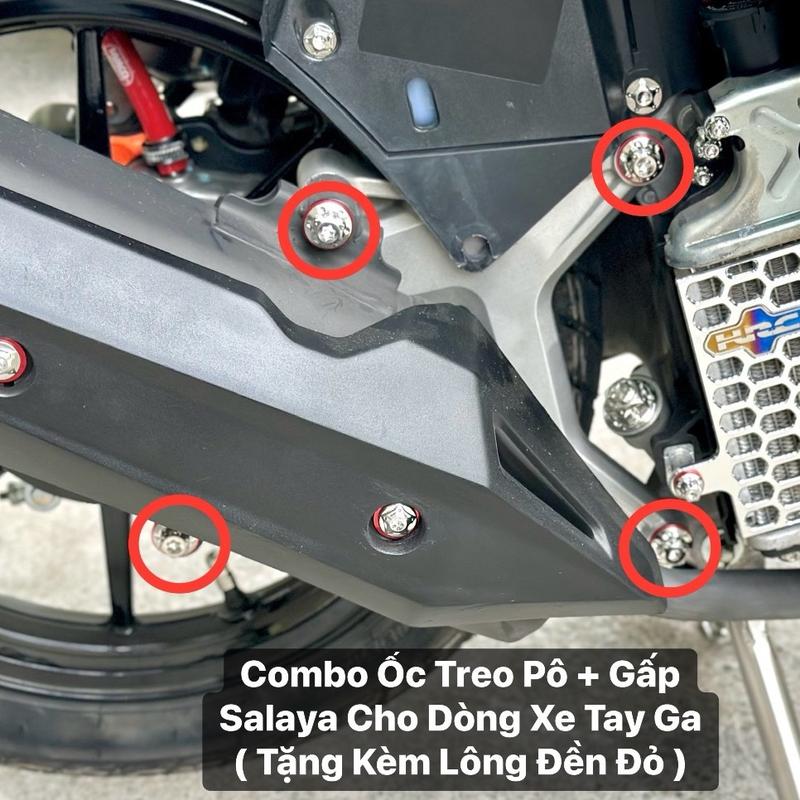 Combo Ốc Treo Pô + Treo Gấp Salaya Cho Dòng Xe Tay Ga Tặng Kèm Lông Đền Đỏ Vario AB Vision SH Lead Click SH Mode Lead Vespa ...