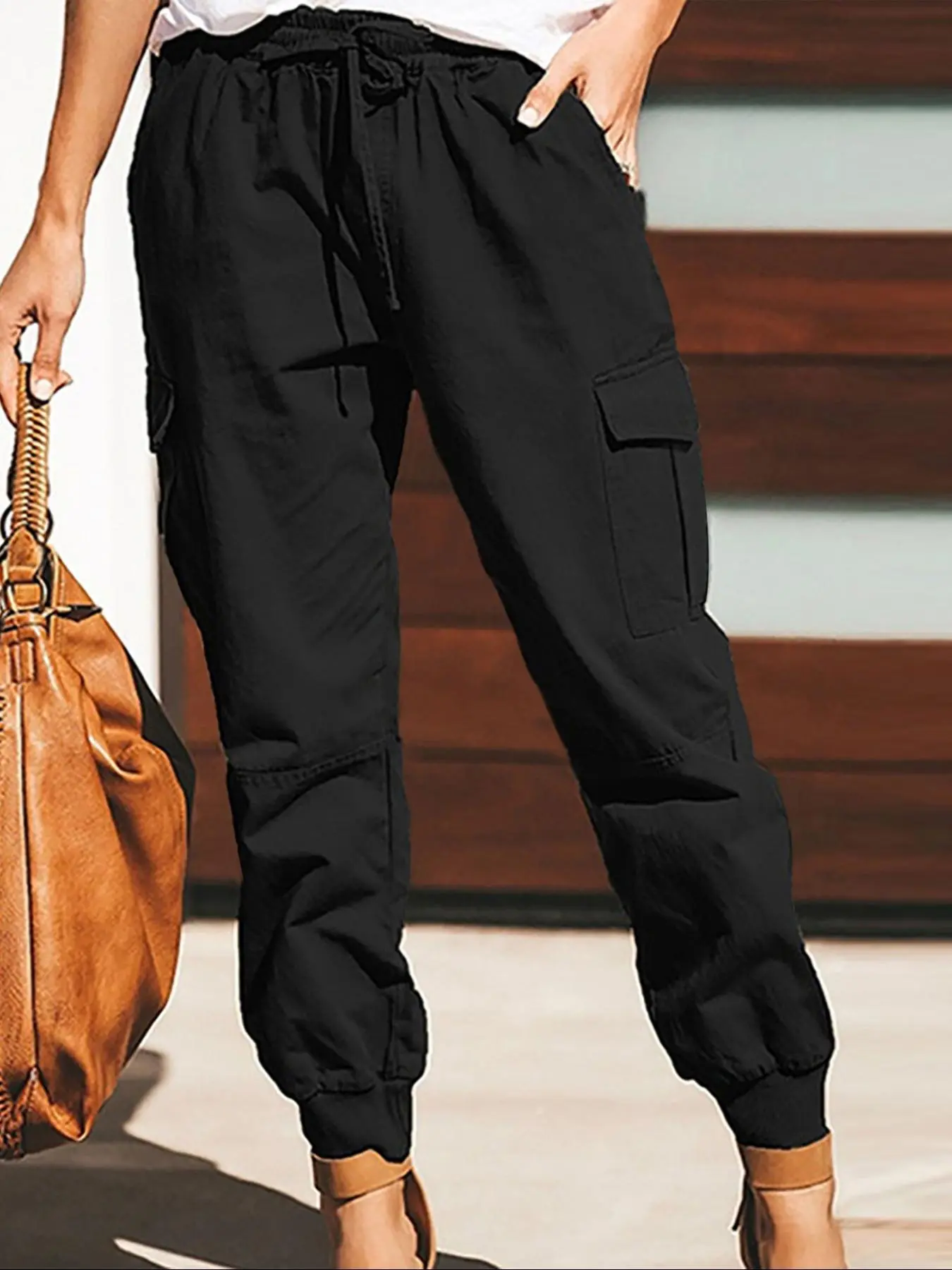 Women's Solid Flap Pocket Cargo Pants, Casual Street Fashion Trousers for Daily Wear, Ladies Bottoms for All Seasons