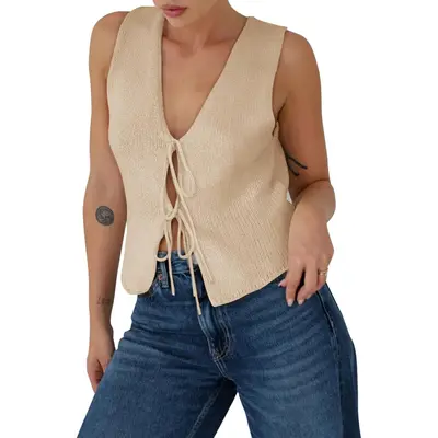 SOLY HUX Women's Bow Tie Front Tank Top Sleeveless Square
