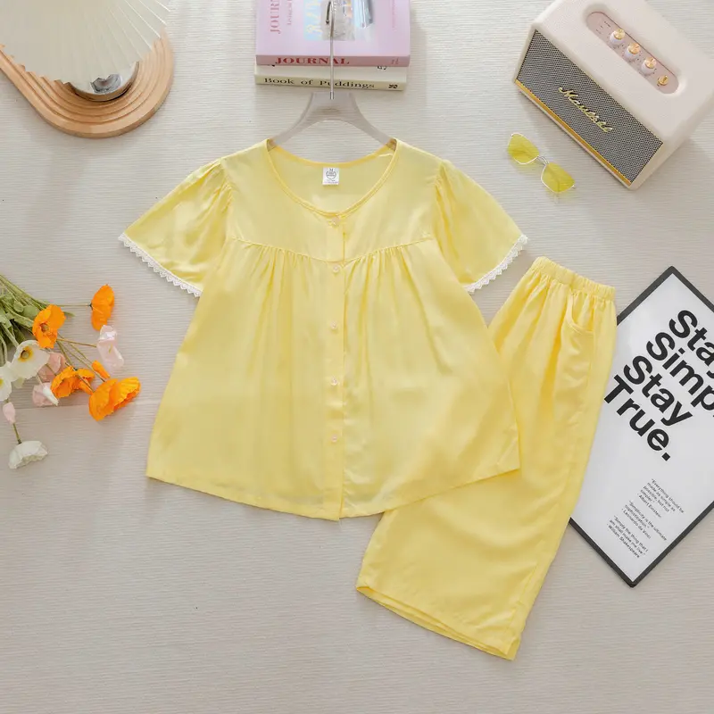 Đồ Mẹ- Tay Búp quần Lửng- Đồ Bộ Mặc nhà - Bộ quần áo Tole Loại 1 mềm, mịn, mát size 43 -72kg Nữ Women Quần Ngủ Voi Tay Loe Top 7-8 năm đồ ngủ Ống Loe Ong 2
