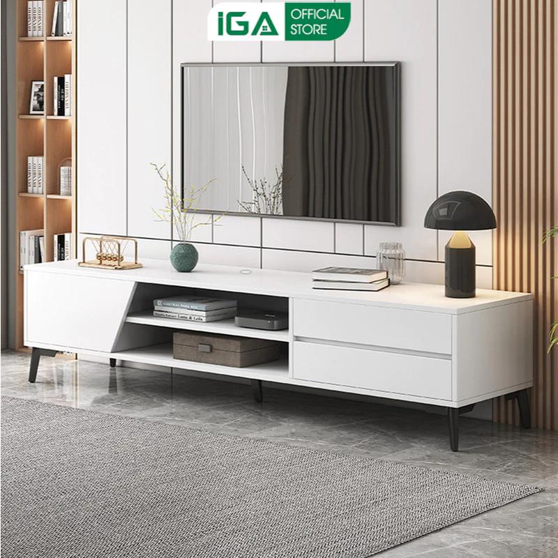 Kệ tivi để sàn 1m6 tủ gỗ mdf phòng khách cao cấp decor phòng ngủ màu trắng sang trọng IGA - GP324